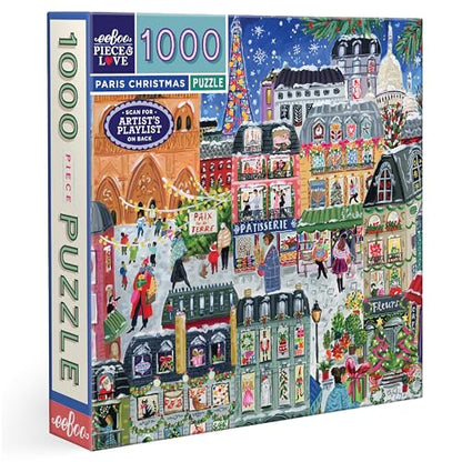 eeBoo Paris Christmas 1000 Piece Square Jigsaw Puzzle, 23" x 23" | Double coated, sturdy & dust free pieces with a satisfying snap. Includes full color reference insert. Vibrant, original art - style: Paris Christmas