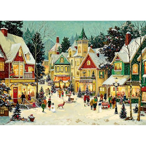 Christmas Puzzles 1000 Pieces, Winter Snow Town Puzzle for Adults | Festive Village Snowy Night Jigsaw Puzzle, Hard Puzzles with Letters on Back, Holiday Family Game Night Gift, 1:1 Poster - color: Christmas Town