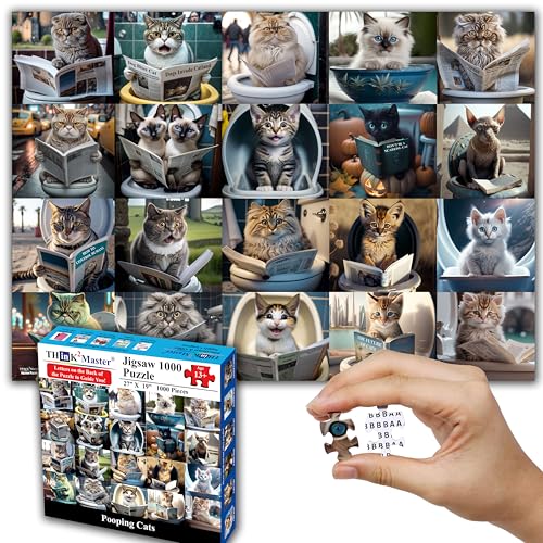 Think2Master Pooping Cats & Kittens 1000 Pieces Jigsaw Puzzle. Perfect Bathroom Decoration, Gag Gift. Fun for Teens, Seniors & Families. Great Gift for Ages 13+. Size: 26.8” x 18.9” - style: Pooping Cats