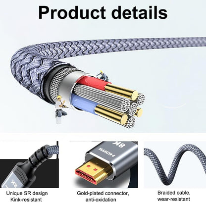 8K@60 Long HDMI Cable 5FT, 48Gbps 2.1 High Speed Gaming HDMI Cord, Braided Nylon & Gold Connectors for TV/Laptop/Monitor/PS-5/X-box/Projector/Entertainment/Sound System & More, Grey