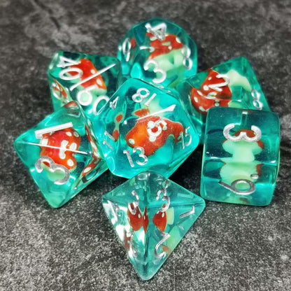 Sage's Portal Familiars and Reagents Resin DND Dice Set Polyhedral Dice Set for Dungeons and Dragons RPG Tabletop TTRPG (Red Magic Shrooms) - color: Red Magic Shrooms