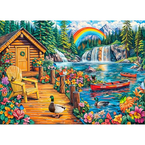 Lake Cabin Puzzles for Adults 1000 Pieces, Jigsaw Puzzles for Adults 1000 Piece, Challenging Game Toys, Impossible Puzzle, Family Decoration Puzzle - color: Lake Cabin