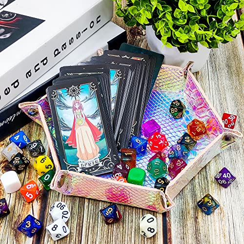 SIQUK 2 Pieces Mermaid Dice Tray PU Leather Dice Trays Portable Folding Hexagon Dice Roller Tray for Dice Games Like RPG, DND and Other Table Games (Violet, Light Violet) - color: Violet, Light Violet(graduated)