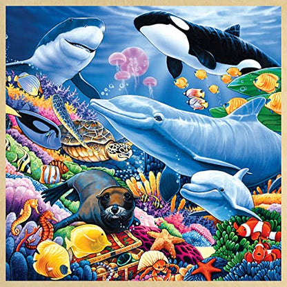 Masterpieces 48 Piece Fun Facts Jigsaw Puzzle for Kids - Undersea Friends Wood Puzzle - 12"x12" - style: Undersea Friends
