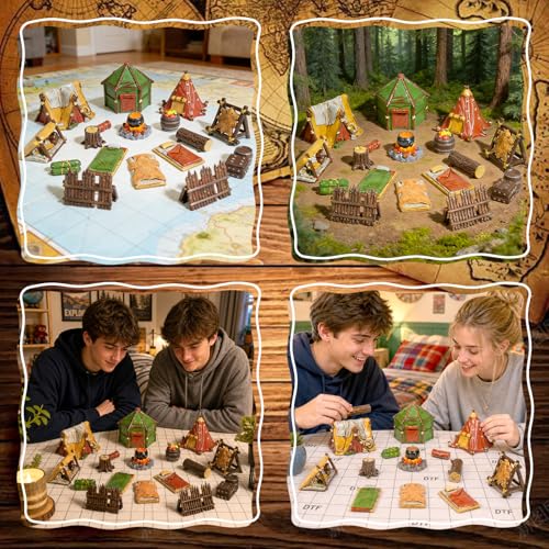Warmtree 17 Pcs Miniature Terrain Camp Terrain Building Tabletop Wargames | 3D Printing Tabletop Miniatures Terrain, Model Kit for Scene Battle Grid Mat Accessory Diorama Supplies