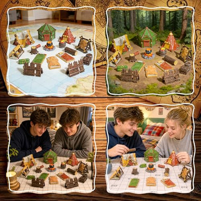 Warmtree 17 Pcs Miniature Terrain Camp Terrain Building Tabletop Wargames | 3D Printing Tabletop Miniatures Terrain, Model Kit for Scene Battle Grid Mat Accessory Diorama Supplies