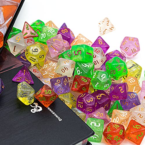 10 Sets DND Dice Polyhedral Dice Set (70pcs) with 2 Leather Bag, D&D Die Set for Dungeons and Dragons, RPG Table Games(10Sets/70Pcs) - color: 10sets/70pcs