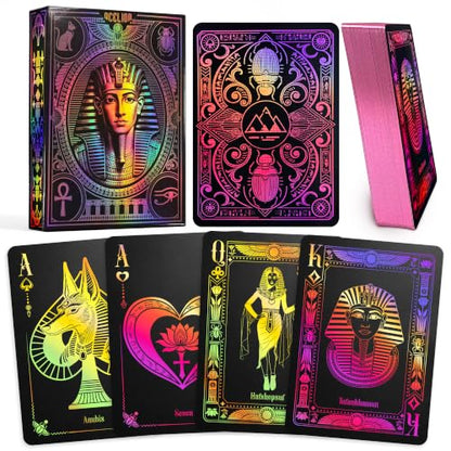 WJPC Black Rose Gold Foil Edge Ancient Egyptian Elements Playing Cards, Poker Cards,Deck of Cards for Game Party Gift (Black Rose Gold) - color: Black Rose Gold