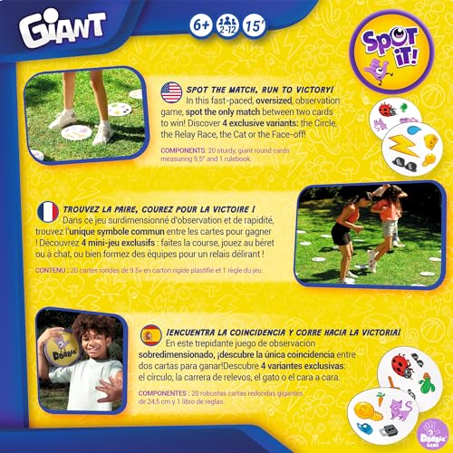 Asmodee Spot It! Giant Card Game | Oversized Matching with 4 Exclusive Mini-Games, Fast-Paced Family Game for Kids & Adults, Ages 6+, 2-12 Players, 15 Mins