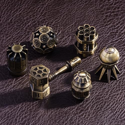 UDIXI Metal Dice Set D&D RPG Polyhedral Metal DND Dice Set Ancient Bronze | 7PCS, Bomb Shape, Solid Metal, Cool Design, Leather Pouch Packaging, for Dungeons and Dragons Role Playing Game Tabletop Game - color: Ancient Bronze
