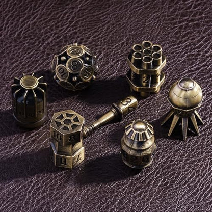 UDIXI Metal Dice Set D&D RPG Polyhedral Metal DND Dice Set Ancient Bronze | 7PCS, Bomb Shape, Solid Metal, Cool Design, Leather Pouch Packaging, for Dungeons and Dragons Role Playing Game Tabletop Game - color: Ancient Bronze