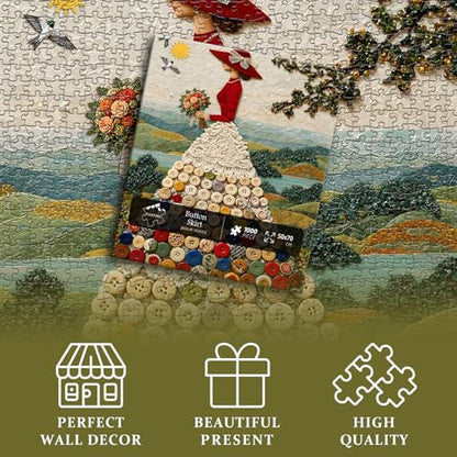 Impossible Puzzle for Adults 1000 Pieces, Women Puzzle Elegant Lady Scenic | Button Art Beauty Nature Puzzle Landscape, Flower Jigsaw Puzzle for Adults Aesthetic Art Challeng - style: Button Skirt Puzzle