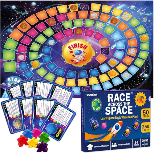 QUOKKA Space Board Game for Kids Ages 8-12 and Families – Fun Space Trivia Game with 50 Cards, Colorful Tokens & Game Board – Learn Planets, Moons Facts – Educational Family Games - color: 4. Space Board Game