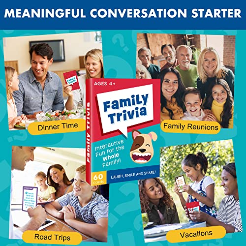 LotFancy Family Trivia Game, Ages 4 and up, Family Games for Kids and Adults, 60 Fun Trivia Cards, Family Conversation Starters for Family Game Night, Party, Travel, Road Trip, Jumbo Size