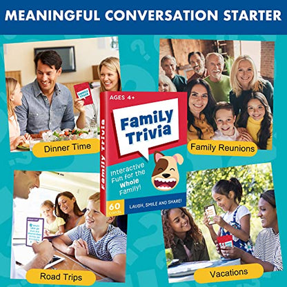 LotFancy Family Trivia Game, Ages 4 and up, Family Games for Kids and Adults, 60 Fun Trivia Cards, Family Conversation Starters for Family Game Night, Party, Travel, Road Trip, Jumbo Size