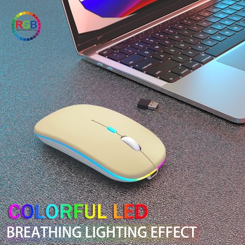AIKOKOK Wireless Bluetooth Mouse, Rechargeable Dual Mode Mouse, Gold | BT 5.2 & 2.4G USB Receiver, 3 Adjustable DPI,LED Lights,Slim,Silent,Portable Computer Mouse for Laptop,PC,MacBook,iPad,Tablet - color: Gold