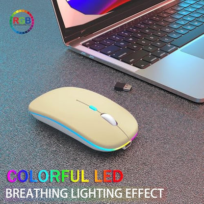 AIKOKOK Wireless Bluetooth Mouse, Rechargeable Dual Mode Mouse, Gold | BT 5.2 & 2.4G USB Receiver, 3 Adjustable DPI,LED Lights,Slim,Silent,Portable Computer Mouse for Laptop,PC,MacBook,iPad,Tablet - color: Gold