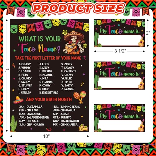 COCHIE Taco Game for Party Family Adults Office Large Groups, What is Your Taco Name Game Mexican Fiesta Party Decorations with 36 Name Label Stickers - 36 Players (Taco-Games)
