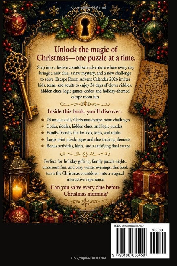 The Escape Room Advent Calendar 2026: A 24-Day Christmas Puzzle Adventure with Codes, Riddles, Hidden Clues, Logic Games, and Escape Room Challenges for the Whole Family