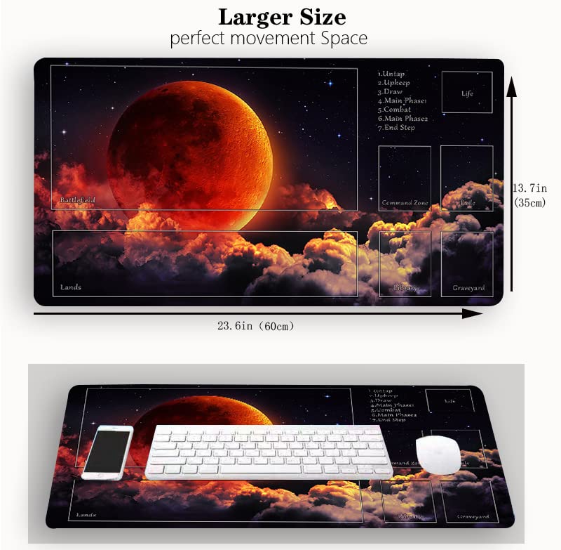 MTG Playmat, TCG Play Mat for RPG OCG 24 x 14 inches Trading Card Playmats with Storage Bag Smooth Rubber Surface Battle Game - color: Waning Moon With Zones