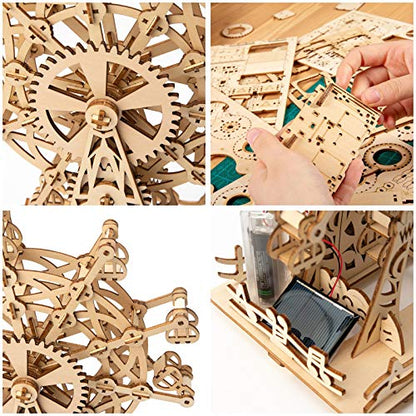 Solar 3D Wooden Puzzles for Adults Birthday Gifts Wood Ferris Wheel DIY Model Kit Puzzle Building Toys for Adult Age 14+ Years Old - style: Ferris Wheel