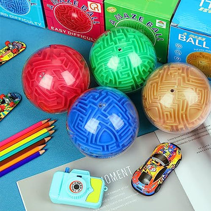 Sumind 4 Pcs 3D Puzzle Maze Ball Magic Brain Teasers Games Memory Sequential Maze Cube Ball Sphere Educational Puzzle for Adult Hard Challenges(Blue, Green, Rose Red, Gold) - color: Blue, Green, Rose Red, Gold