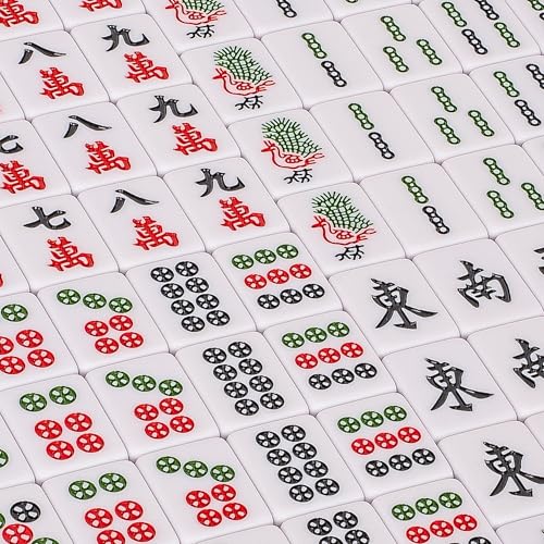 Yellow Mountain Imports Chinese Mahjong Set - “Rouge Harmony” - with 146 Medium Tiles, Red Vinyl Case, Wind Indicator and Dice - for Chinese Style Gameplay Only [胭红绽放 中式麻将] - color: Rose Red