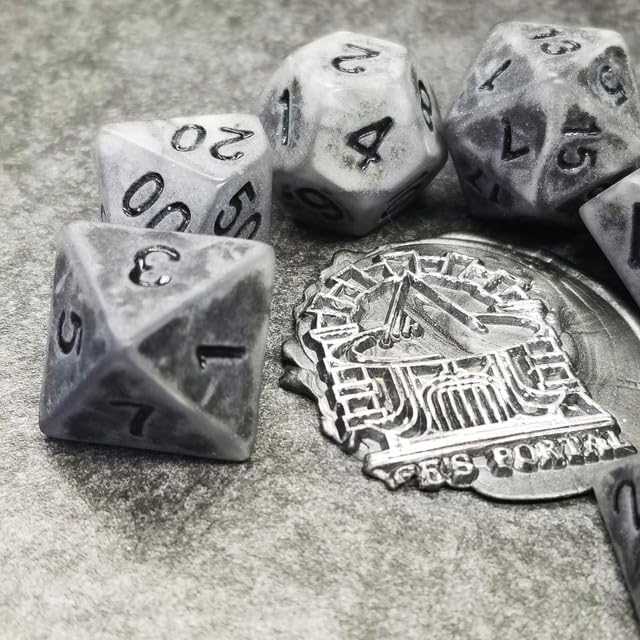 Sage’s Portal Stones DND Dice Set Acrylic Opaque 7-PC Polyhedral DND Dice Set for Dungeons and Dragons D&D Sage’s Cantrips RPG Tabletop TTRPG (Ancient Silver Stone) - color: Ancient Silver Stone
