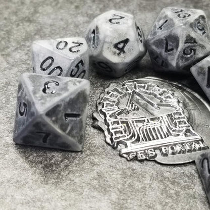 Sage’s Portal Stones DND Dice Set Acrylic Opaque 7-PC Polyhedral DND Dice Set for Dungeons and Dragons D&D Sage’s Cantrips RPG Tabletop TTRPG (Ancient Silver Stone) - color: Ancient Silver Stone