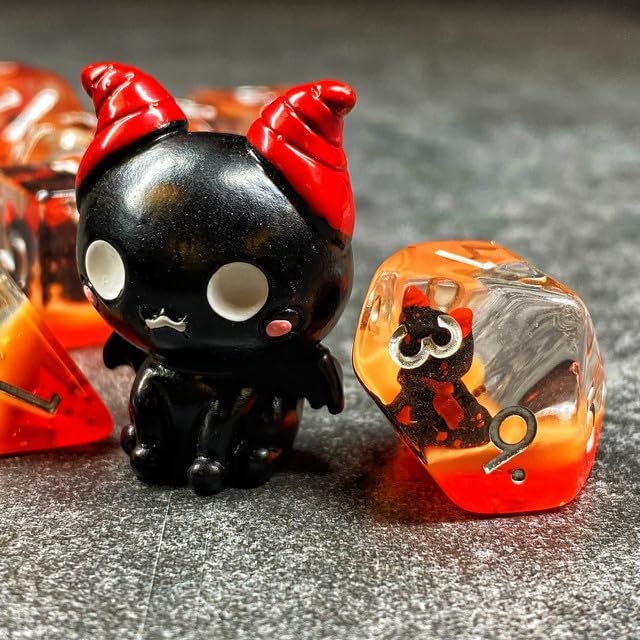 Sage's Portal Familiars Dice and Toy Set Combo Resin DND Dice Set Polyhedral Dice Set for Dungeons and Dragons RPG Pathfinder Tabletop TTRPG (Cutesy Succubus+ Figurine) - color: Cutesy Succubus, style: Dice Set +Mini Figure