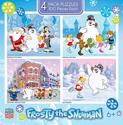 MasterPieces – Jigsaw Puzzle Set for Kids 6+ Years, 4-Pack of 100 Pieces, Educational and Fun Game, Frosty the Snowman Collection, Gift Idea for Children, 8" x 10" - style: Frosty the Snowman