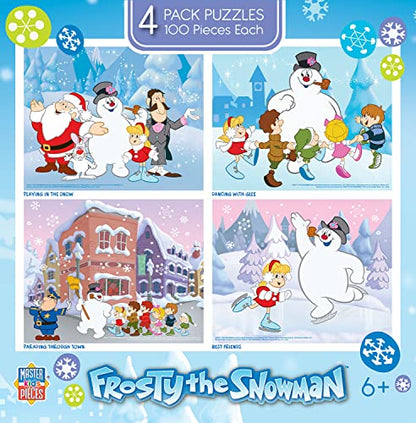 MasterPieces – Jigsaw Puzzle Set for Kids 6+ Years, 4-Pack of 100 Pieces, Educational and Fun Game, Frosty the Snowman Collection, Gift Idea for Children, 8" x 10" - style: Frosty the Snowman