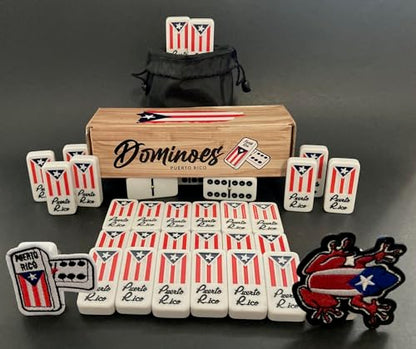 Puerto Rico Dominoes Bag Set Domino Tiles Boricua PR Puerto Rican Domino Set Classic Double six Dominos Adult Size Must Have (Comes with Travel Bag) no Wood Box
