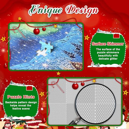 Christmas Puzzles 1000 Pieces for Adults,Jigsaw Puzzles 2 Pack - Challenging Christmas Games, Shimmering Northern Lights & Santa Scene, Christmas vaction Family Night Activity, Winter Wall Art Decor - style: Gifts&Aurora