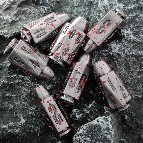 2025 Metal Polyhedral Bullet for DND Dice Set, 7Pcs Metallic D&D Dice with Gift Case for Dungeons and Dragon Game, RPG Role Playing Table Game Gifts (Bloodstain) - color: Bloodstain