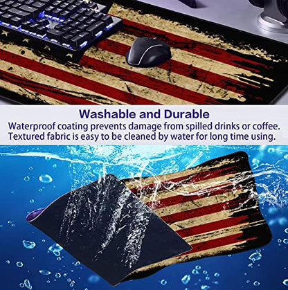 Retro American Flag XL Gaming Mouse Pad with Stitching Edge Laptop Desk Mat | Large Extended Mouse Pad; Full Desk Coverage; Waterproof Coating; Stable Anti-Slide Base For Gaming, Office, Study Daily Use - color: American Antique Flag