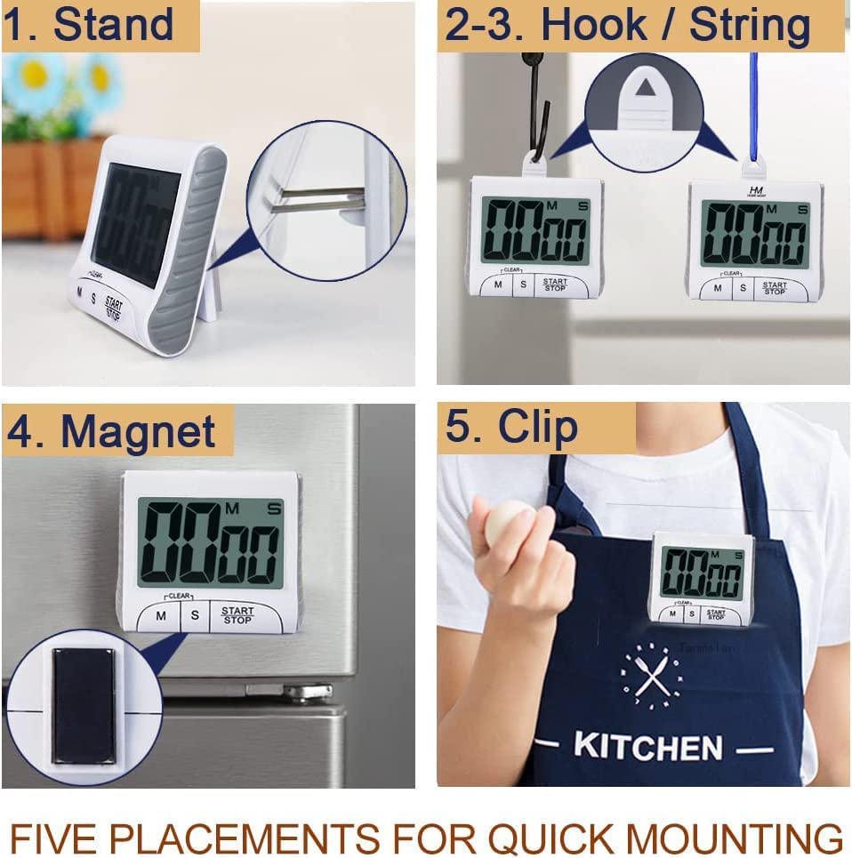3" Large Display Kitchen Timer -Digital Timer Magnetic Back Loud Alarm On A Rope Countdown-Tanmalan
