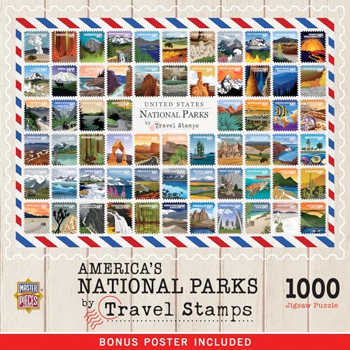 MasterPieces National Parks Travel Stamps 1000 Piece Adult Jigsaw Puzzle 19.25" by 26.75" - style: National Parks by Travel Stamps
