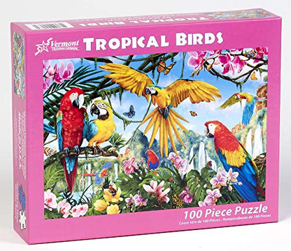 Vermont Christmas Company Tropical Birds Puzzle - 100 Piece Interlocking Large Bird Jigsaw Puzzle - Thick, Durable Bird Puzzles for Kids & Seniors - Jigsaw Puzzles Birds Colorful Artwork (19" x 13")