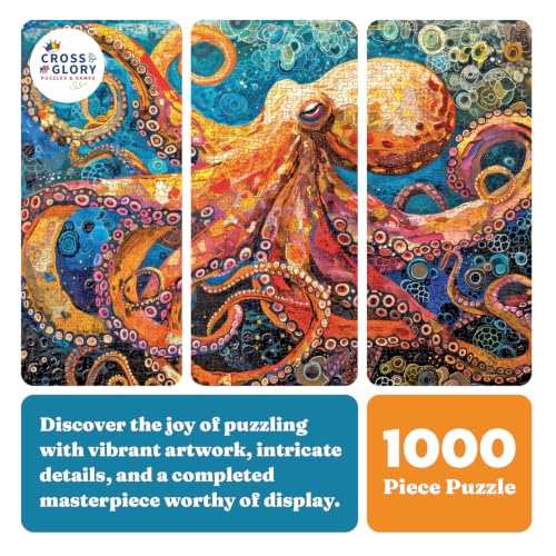 Cross & Glory | Jigsaw Puzzles for Adults | The Great Blue Octopus Enigma | Deep Sea Octopus Puzzle | Satin Finish Ocean Puzzle 1000 Pieces | Ages 14+ - color: Octopus Enigma