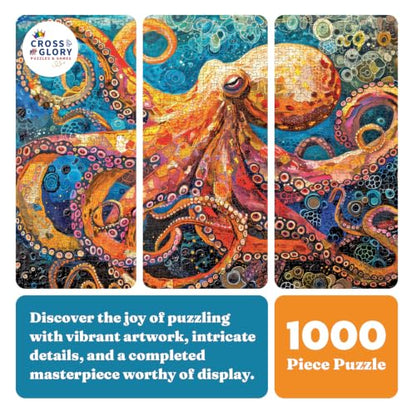 Cross & Glory | Jigsaw Puzzles for Adults | The Great Blue Octopus Enigma | Deep Sea Octopus Puzzle | Satin Finish Ocean Puzzle 1000 Pieces | Ages 14+ - color: Octopus Enigma