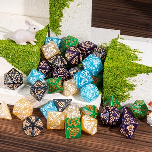 5 Sets Dice DND, Polyhedral Dice Set (35pcs) with Leather Dice Bag, D&D Dice Set for RPG Table Games (Rabbit Pattern 5 Sets Dice) - color: 5 Sets Rabbit Pattern