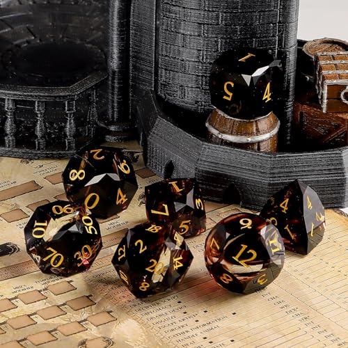 Crystal Amethyst Polyhedral Dice Set for DND (7-Piece) - Hand-Polished Gemstone Gaming Dice for Dungeons and Dragons & Tabletop RPGs, with Gift Case - color: Zs-jh