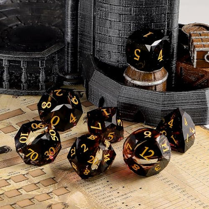 Crystal Amethyst Polyhedral Dice Set for DND (7-Piece) - Hand-Polished Gemstone Gaming Dice for Dungeons and Dragons & Tabletop RPGs, with Gift Case - color: Zs-jh
