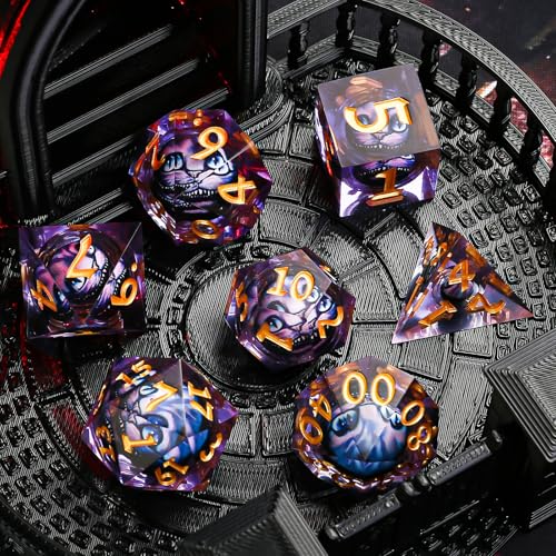 DND Dice Set Dungeons and Dragons Dice, 7 Piece Liquid Core Eye Dice Set D&D Dungeons and Dragons Sharp Edge Resin Dice with Gift Box, Polyhedral Role Playing RPG Dice D20 D12 D10 D8