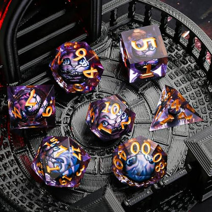 DND Dice Set Dungeons and Dragons Dice, 7 Piece Liquid Core Eye Dice Set D&D Dungeons and Dragons Sharp Edge Resin Dice with Gift Box, Polyhedral Role Playing RPG Dice D20 D12 D10 D8