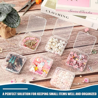 Menkxi 100 Pcs 2.8 x 2.8 x 1 Inch Plastic Bead Storage Containers Box Transparent Boxes with Hinged Lid Clear Bead Organizer Box for Small Items DIY Craft Jewelry Hardware Business Cards Game Pieces