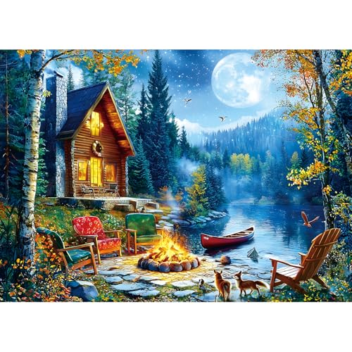 1000 Piece Jigsaw Puzzles for Adults, Lakeside Cabin with Letter | Puzzles for Adults Impossible Challenging Difficult Puzzle Gift for Adult Jigsaw Puzzle Lovers, Dust Free (27.5"x19.7") - color: Blue - Lakeside Canoe