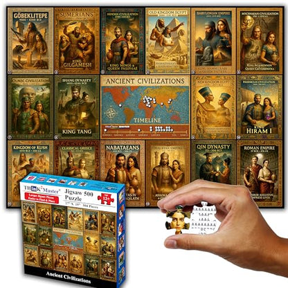 Think2Master Ancient Civilizations World History Jigsaw Puzzle 500 Pieces Large Format for 13+, Teens, Adults & Families. Great Gift. Historical Timeline & World Map. Size: 26.8” X 18.9” - style: Ancient Civilization