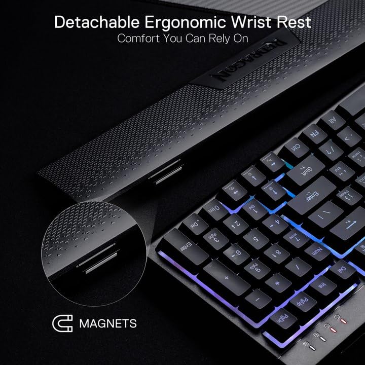 Redragon K515 Shiva Wired RGB Membrane Gaming Keyboard, 98 Keys Mechanical-Feel Keyboard w/Smooth Linear Switch, On-Board Macro & Dedicated Multimedia Keys, Detachable Wrist Rest, Software Supported - color: Black, size: 98 Keys